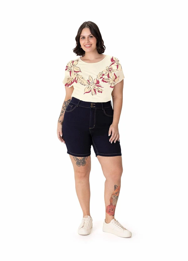 Malwee - Blusa Ampla Floral Meia Malha Plus Off White