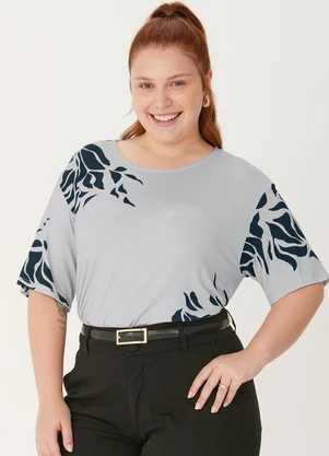 Malwee - Blusa Ampla Folhagens Plus Azul Escuro - MALWEE