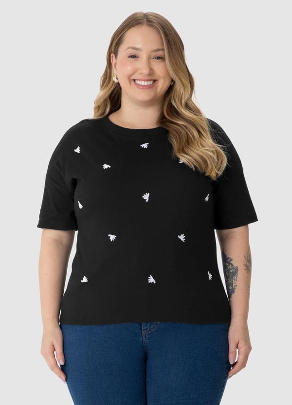 Malwee - Blusa Ampla Margaridas Plus Preto