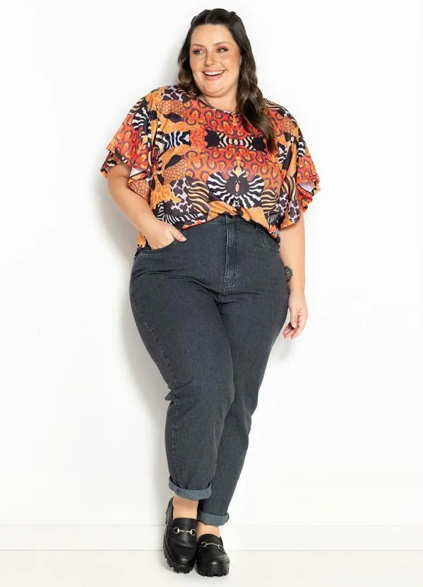 Marguerite - Blusa Animal Print com Mangas Amplas Plus Size 4