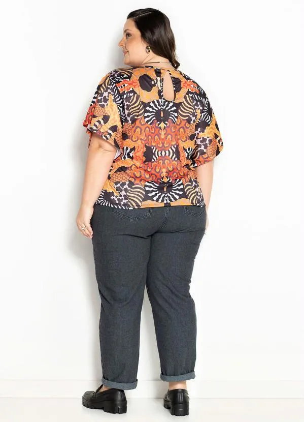 Marguerite - Blusa Animal Print com Mangas Amplas Plus Size 5
