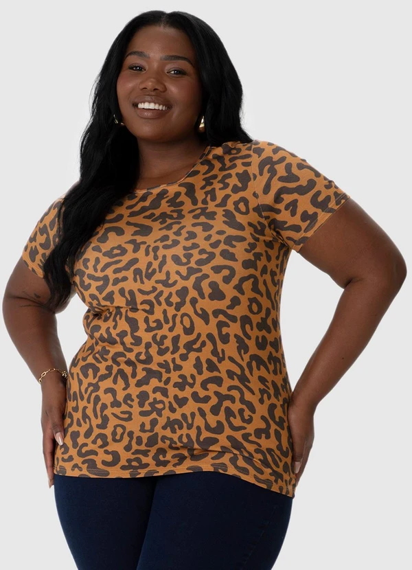 Malwee - Blusa Animal Print em Malha Plus Marrom 1