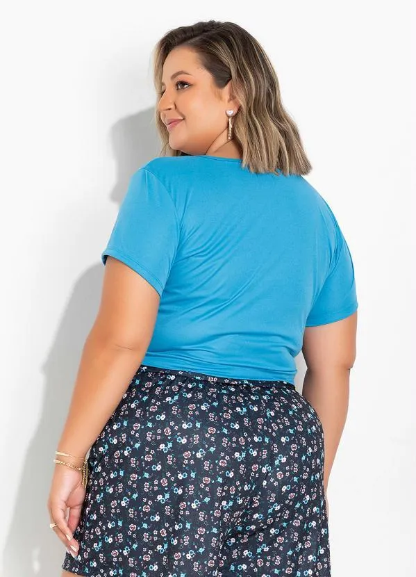 Marguerite - Blusa Azul Anil com Punho na Barra Plus Size 2