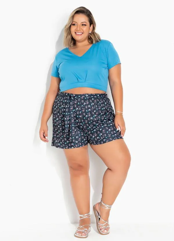 Marguerite - Blusa Azul Anil com Punho na Barra Plus Size 4