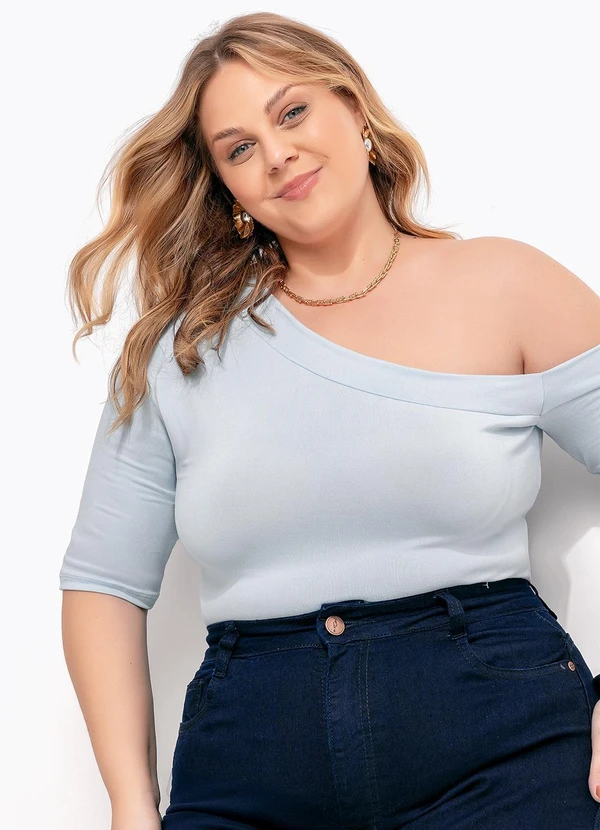 Marguerite - Blusa Azul Claro em Malha Suede 1