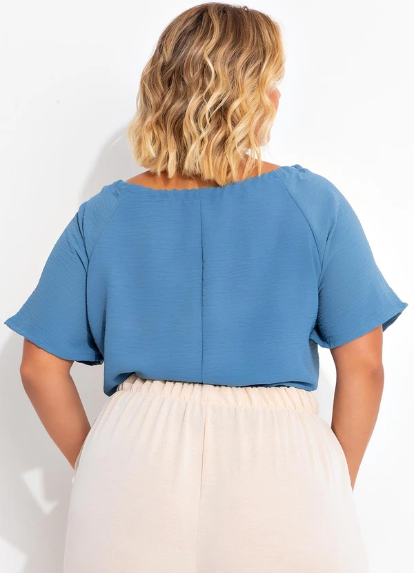 Marguerite - Blusa Azul em Crepe Plano 3