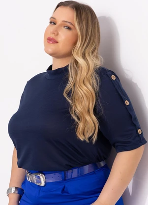 Marguerite - Blusa Azul Escuro em Malha Flamê - MARGUERITE