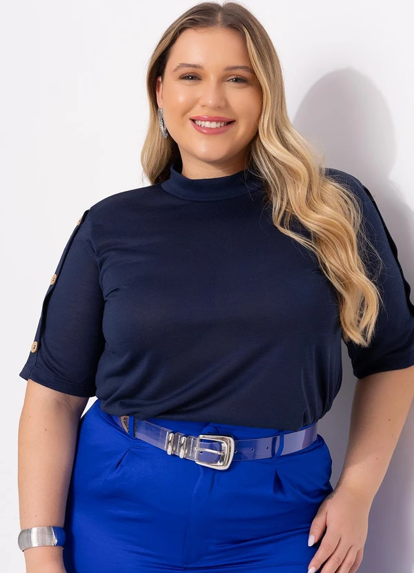 Marguerite - Blusa Azul Escuro em Malha Flamê