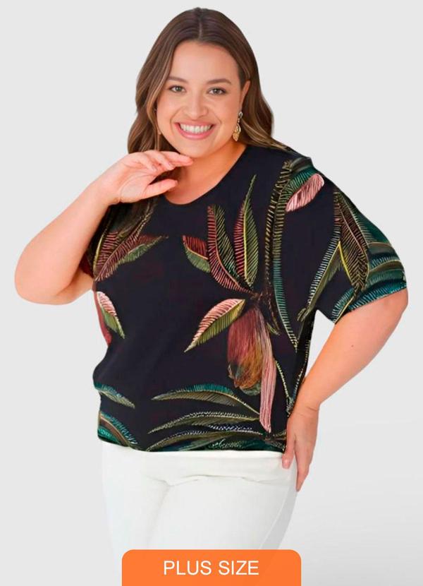Malwee Plus - Blusa Azul Marinho Box Tropical