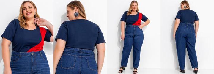 Blusa Azul Marinho com Recortes Contrastantes