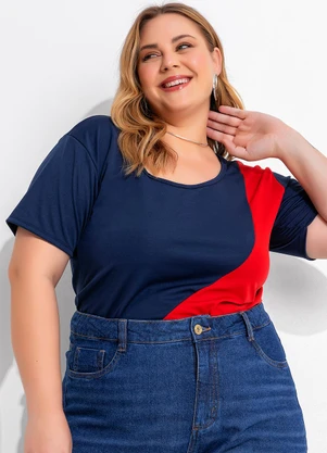 Marguerite - Blusa Azul Marinho com Recortes Contrastantes - MARGUERITE