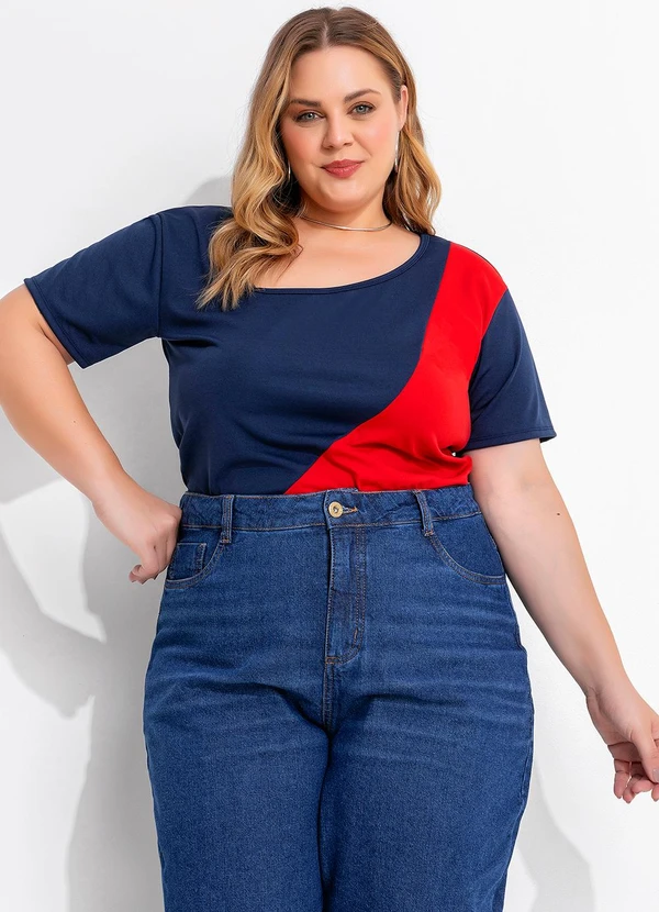 Marguerite - Blusa Azul Marinho com Recortes Contrastantes 2