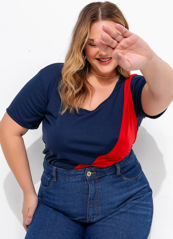 Marguerite - Blusa Azul Marinho com Recortes Contrastantes 1