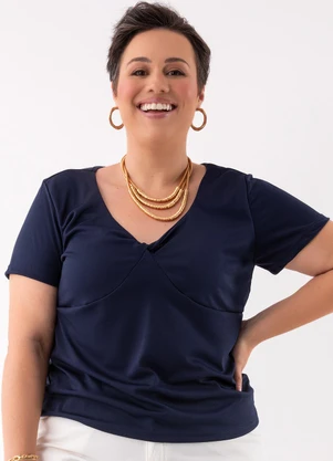 Marguerite - Blusa Azul Marinho em Malha de Poliéster - MARGUERITE