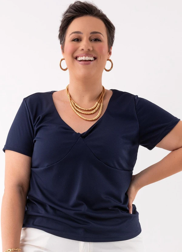 Marguerite - Blusa Azul Marinho em Malha de Poliéster