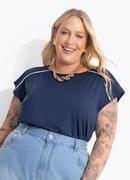 Blusa Azul Marinho em Malha de Poli�ster
