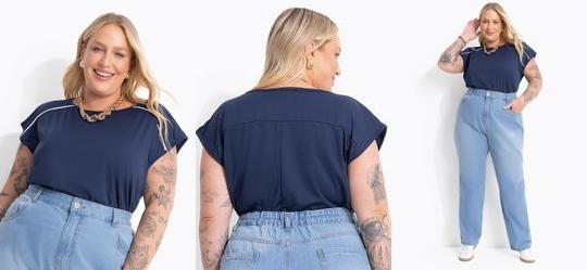 Blusa Azul Marinho em Malha de Poli�ster