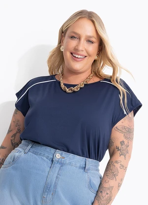 Marguerite - Blusa Azul Marinho em Malha de Poliéster - MARGUERITE