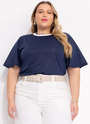 Marguerite - Blusa Azul Marinho em Malha Flamê - MARGUERITE