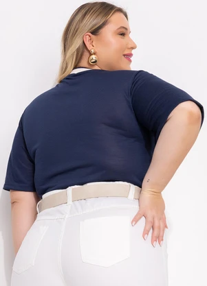 Marguerite - Blusa Azul Marinho em Malha Flamê - MARGUERITE