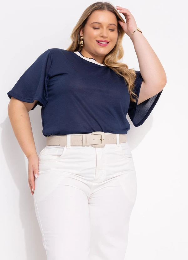 Marguerite - Blusa Azul Marinho em Malha Flamê 4