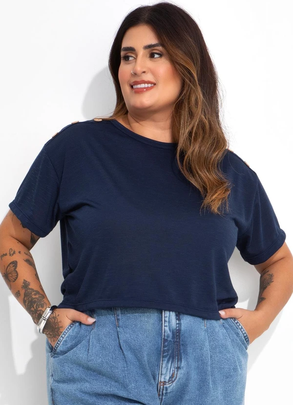 Marguerite - Blusa Azul Marinho em Malha Flamê