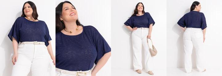 Blusa Azul Marinho em Malha Texturizada