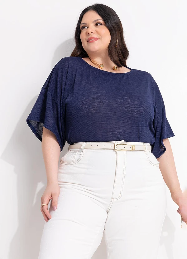 Marguerite - Blusa Azul Marinho em Malha Texturizada 4