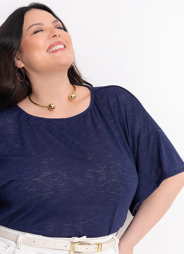 Marguerite - Blusa Azul Marinho em Malha Texturizada 3