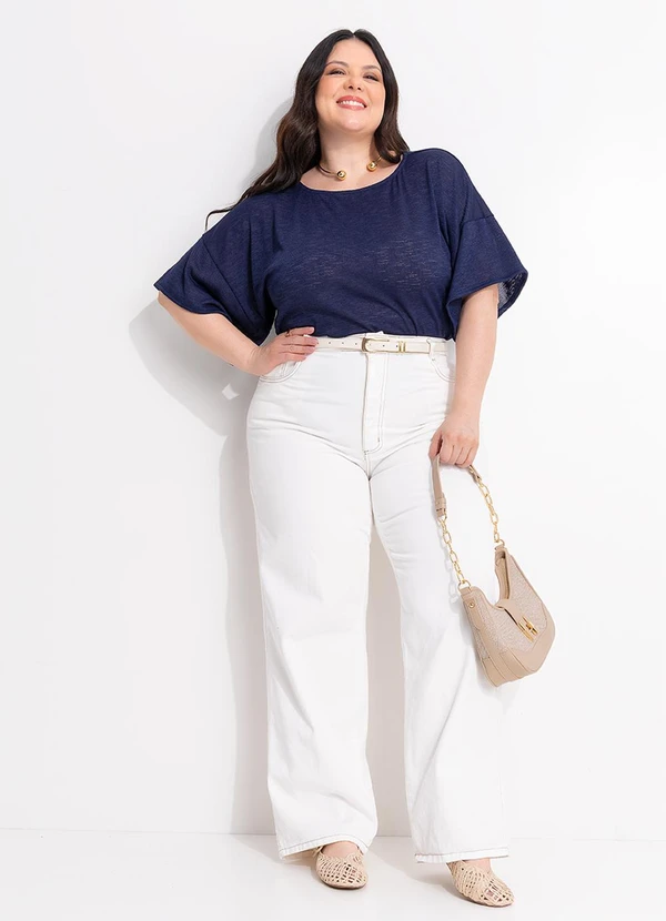 Marguerite - Blusa Azul Marinho em Malha Texturizada 2