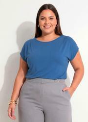 Blusa Azul M�dio em Malha de Viscose