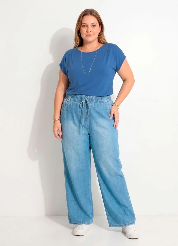Marguerite - Blusa Azul Médio em Malha de Viscose