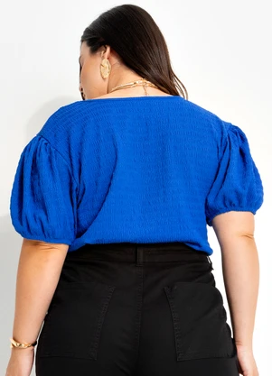 Marguerite - Blusa Azul Royal em Malha Anarruga - MARGUERITE