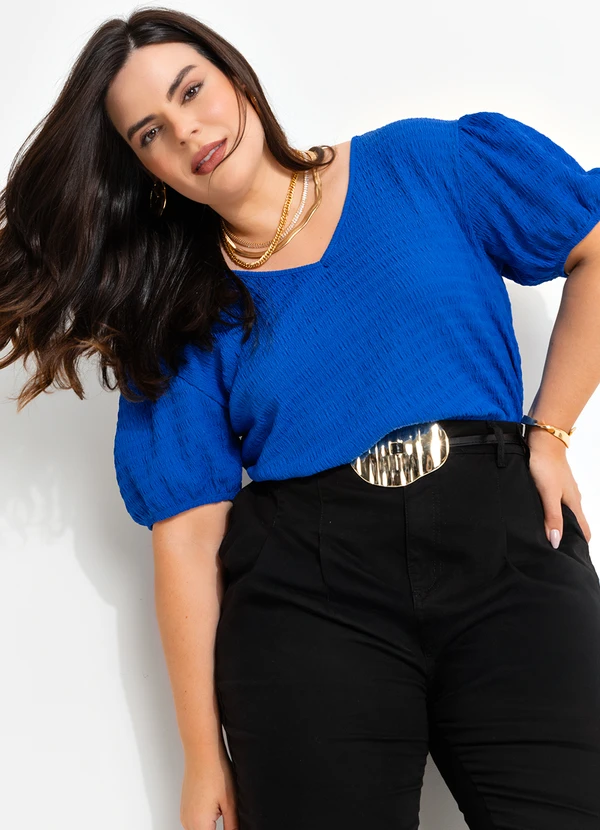 Marguerite - Blusa Azul Royal em Malha Anarruga 2