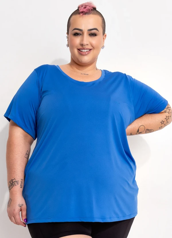 Marguerite - Blusa Azul Royal em Microfibra - Dry Fit Uv50+