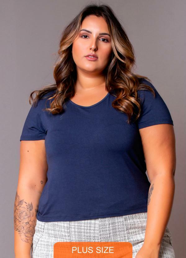 Sale Brands - Blusa Básica Baby Look Marinho Plus Size