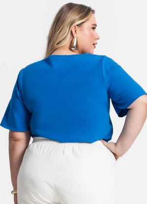 Secret Glam - Blusa Básica Decote V Feminina Azul - SECRET GLAM