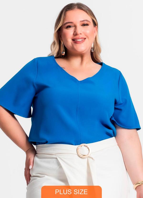 Secret Glam - Blusa Básica Decote V Feminina Azul