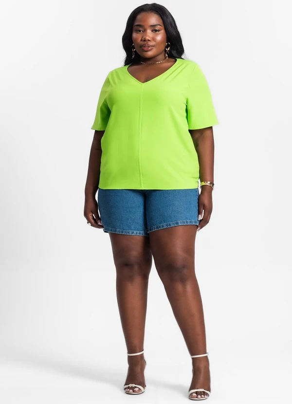 Secret Glam - Blusa Básica Decote V Feminina Verde