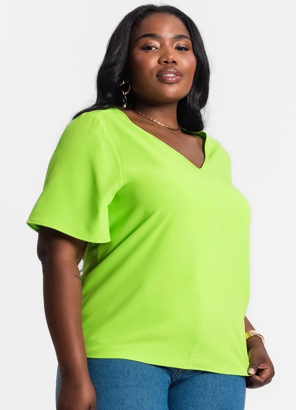 Secret Glam - Blusa Básica Decote V Feminina Verde 4