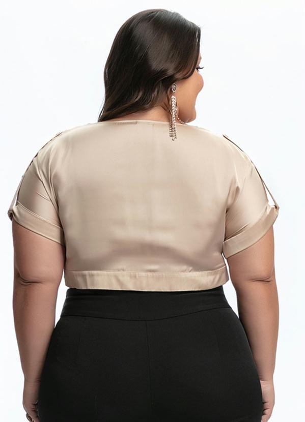 Outlet - Blusa Bege Acetinada com Transpasse 5