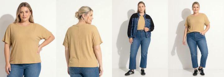 Blusa Bege em Malha Canelada Modal