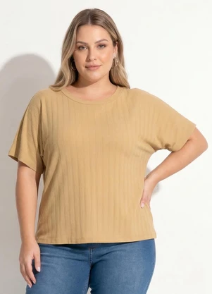Marguerite - Blusa Bege em Malha Canelada Modal - MARGUERITE