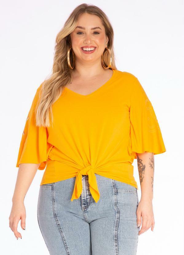 Lisamour - Blusa Bom Bordado Manga Amarelo