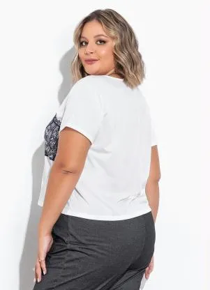 Marguerite - Blusa Branca com Estampa Localizada Plus Size - MARGUERITE