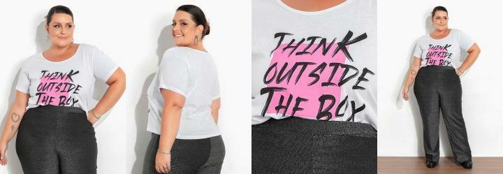 Blusa Branca com Estampa na Frente Plus Size