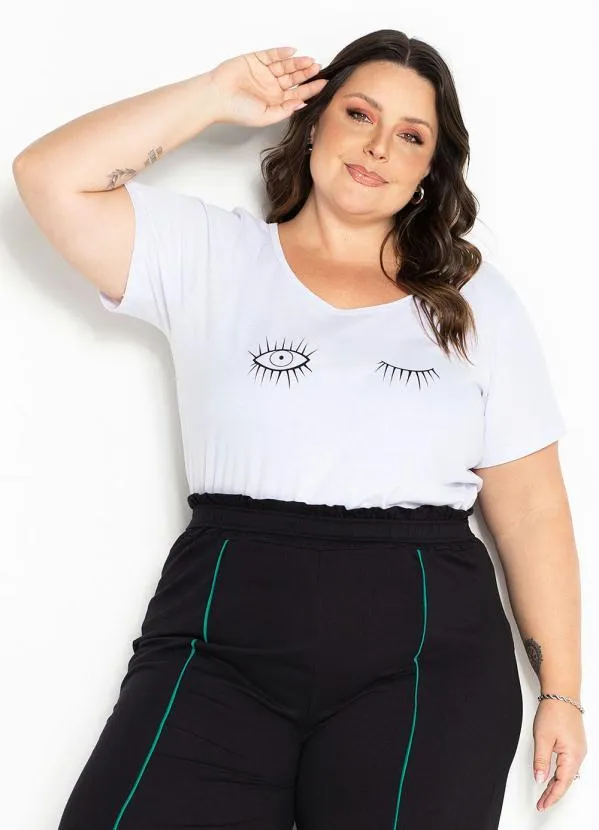 Marguerite - Blusa Branca com Estampa Plus Size