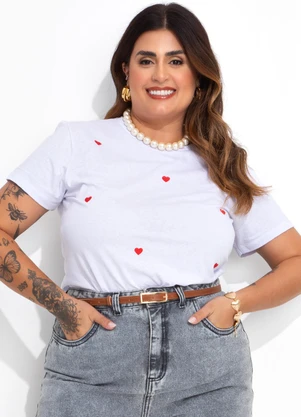 Marguerite - Blusa Branca em Malha com Bordados de Coração - MARGUERITE