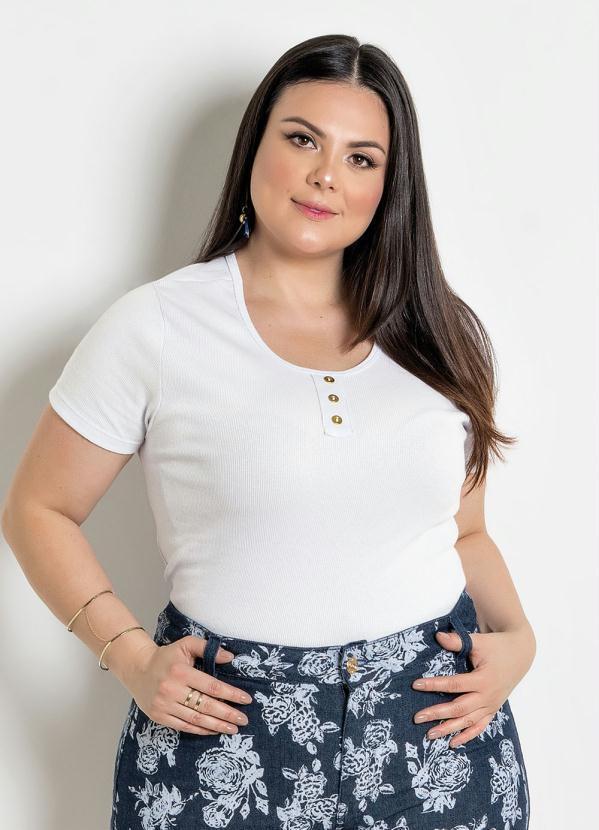 Marguerite - Blusa Branca Ribana Canelada Plus Size