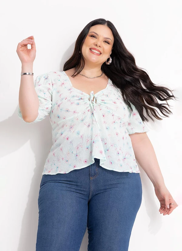 Marguerite - Blusa Branco em Tecido Plano Bordado